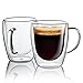 Set Of 2 Mugs, Strong Double Walled Insulated drinking glasses with handle, 10 oz Glass Coffee Cups Dishwasher. Microwave, freezer with NO RISK. Jecobi.