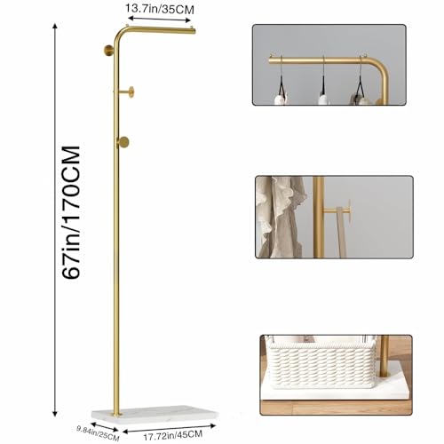 Beauenty Freestanding Metal Coat Rack,Standing Coat Rack with Heavy Base,Modern Coat Tree with Crossbar and 3 Hooks,for Clothing Entryway,Bedroom,Living Room,Office,Hats,Scarves,Clothes,and Handbags