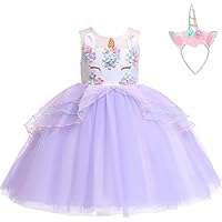 Girls Unicorn Dress up Fancy Costume for Pageant Party with Headband 7-8 Years(Purple,140CM)