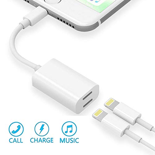 Headphone Jack Adapter & Splitter,Aux Audio & Charging Adapter Cable Connector,Compatible for IP X/Xs/Xs Max/XR/ 8/8 Plus/ 7/7 Plus Ipad Ipad Pro,Dual Ports for Audio Music/Charge/Call/Sync (White)