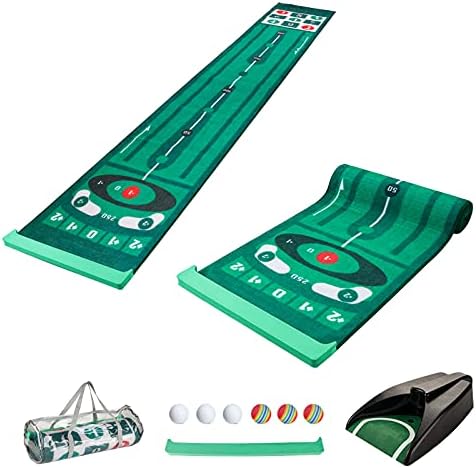 Hutigertech Golf Putting Training Mat with Auto Ball Returner Carry Bag and Golf Ball, 24 in X 10 ft, Golf Game Practice Equipment Green Mat Gift for Men Home Office Indoor Outdoor Use Hutigertech Golf Putting Training Mat with Auto Ball Returner Carry Bag and Golf Ball, 24 in X 10 ft, Golf Game Practice Equipment Green Mat Gift for Men Home Office Indoor Outdoor Use