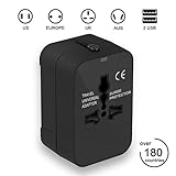Travel Adapter, Xcords Universal All in One Worldwide Travel Adapter Wall Charger AC Power 2.4A Plug Adapter Dual USB Ports for USA EU UK AUS 150 countries (Dark Black)