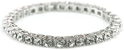Fashionever Silver Plated Iced Out Men's Hip Hop Chain Bracelet 1 Row 6MM Tennis Chain Silver 8 inch