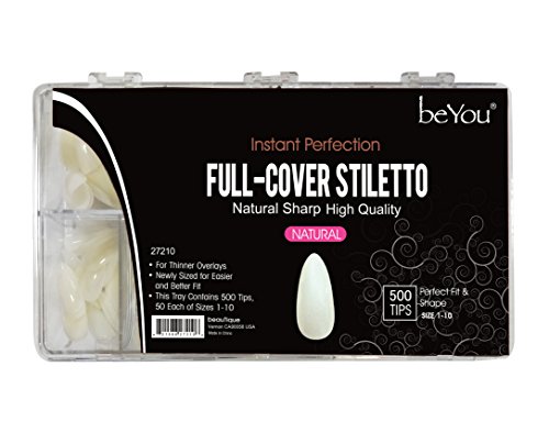 beYou Natural Full-Cover Stiletto 500 Artificial False Coffin Nail Tips 27210 for Nail salon Nail Shop (Natural)