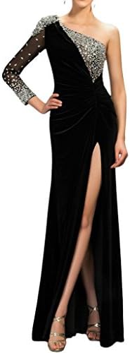 MissDressy Chic Sheath One-shoulder Beaded High Slit Evening Dress Sexy 2016-8-Black