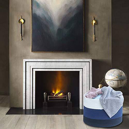 Extra Large Blue Cotton Rope Woven Basket for Laundry,Toys,Blankets,Pillows with Lid