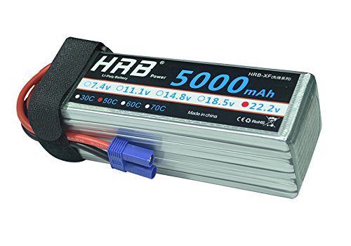 HRB 2pcs 6S 5000mAh 22.2v 50C-100C with EC5 Plug RC Lipo Battery For RC Quadcopter Airplane Helicopter Car Truck 500 600 Helicopter(6.1Ã—1.89Ã—1.81inch)