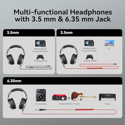 OneOdio Pro-10 Over Ear Wired Headphones for School Studio Monitor & Mixing DJ Stereo Headsets, 50mm Neodymium Drivers, in-Line Mic, 3.5mm/6.35mm Jack for AMP Computer Recording Phone Piano Guitar