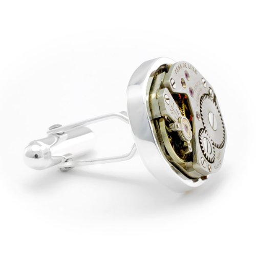 Tokens & Icons Mechanical Watch Movement Silver Settings Cufflinks (55WC)