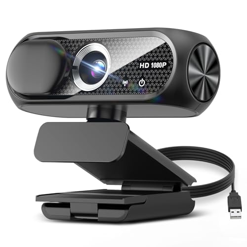 1080P HD Webcam with Microphone, Noise Cancellation, Privacy Cover, Wide-Angle Lens, Auto