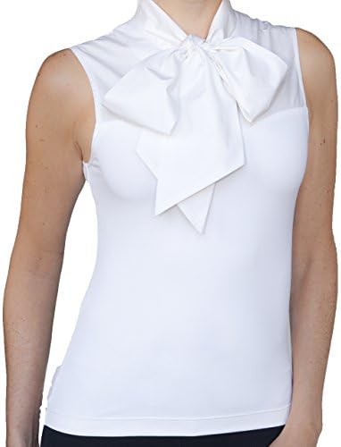 SkinnyShirt Women's Bow Tie Collar Sleeveless Button Down White Shirt, Small