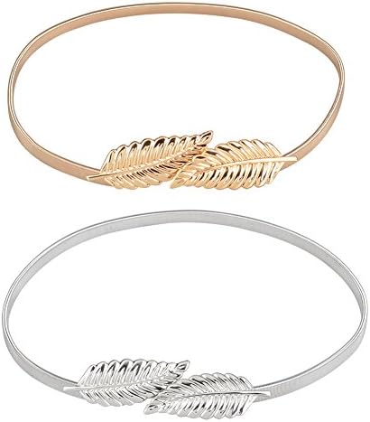 EasyJoy Women's Metal Leaf Stretchy Elastic Belts, Waist Belt for Dress