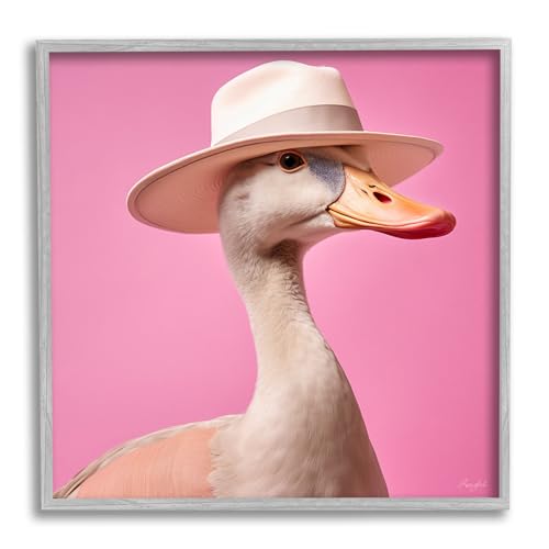 Stupell Industries Duck in Hat on Pink Framed Giclee Art by Roozbeh