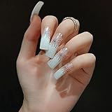 Extra Long Fake Nails White Clear Moo Square Top Lady False Nails Dandelion Flower Decor Z473