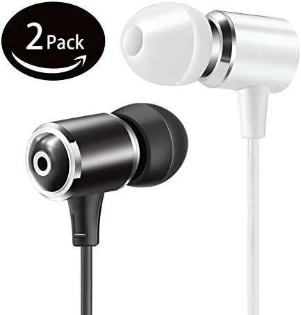 Senhomtog Wired Metal Earphones with Microphone (Black&White(2 Pack))