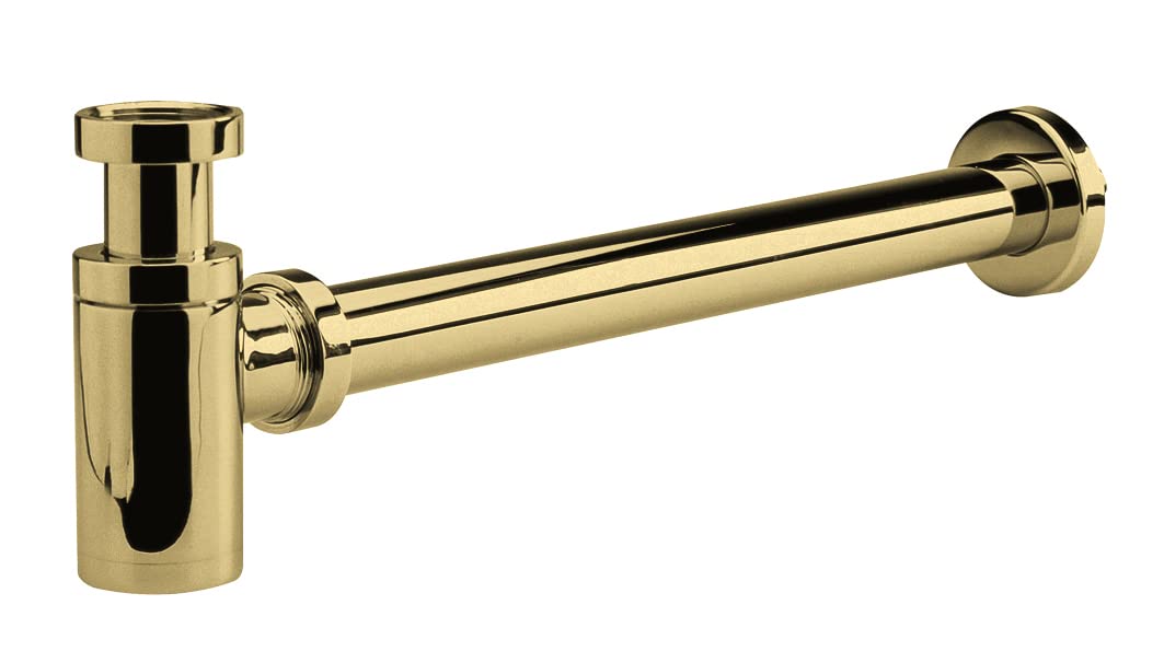 nuie EK802 Accessory Modern Bathroom Round Minimalist Bottle Trap with 300mm Extension Tube, Brushed Brass