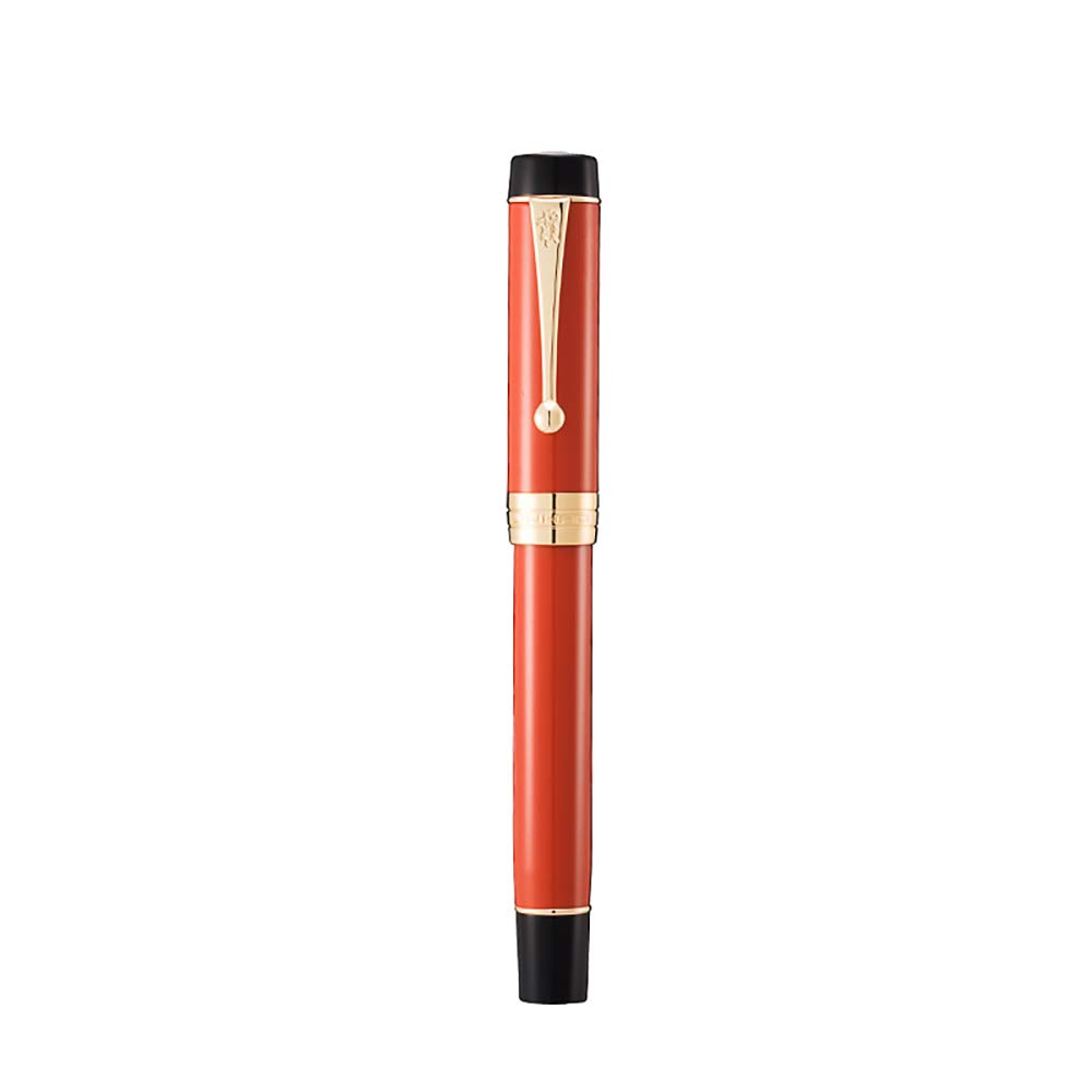 Jinhao 100 Classic Fountain Pen, Fine Nib Orange Red Celluloid with Converter and Metal Pen Case Set