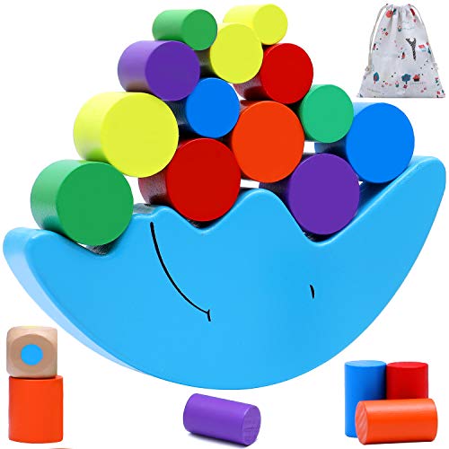 Vigeiya Wooden Stacking Game Moon Balance Building Blocks with Storage Bag Early Educational Sorting Toy for Kids