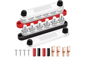 Seamaka 350A 12V-48V Bus Bar Marine Power Distribution Block with Cover with 6 x 3/8”Post,Battery Bus Bar (Pair,Red & Black),Automotive Busbars 12 Volt for Car Boat Solar Wiring