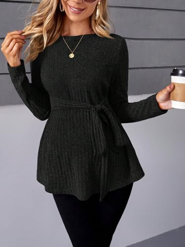 MAKEMECHIC WOMEN’S MATERNITY SHIRTS CASUAL LONG SLEEVE TIE FRONT RIBBED KNIT PREGNANCY TEE TOP A-BLACK M