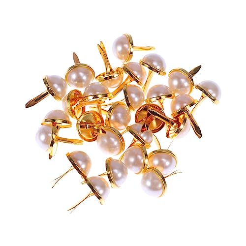 ORFOFE 100 Pcs Decorative Pearl Brads Golden Metal Fasteners for Scrapbooking DIY Crafts and Christmas Decorations for Fashion Design and Cardmaking