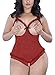 XIMAN Women Plus Size Open Cup Crotchless Teddy Sexy Lingerie (US XL=Tag XXL, Wine red)