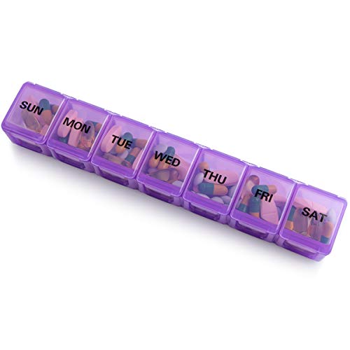 Extra Large Weekly Pill Organizer, Sukuos XL Daily Pill Cases for Pills/Vitamin/Fish Oil/Supplements (Purple) - Thumbnail 2