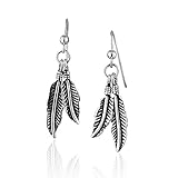 925 Sterling Silver Nature Inspired Feather Charm Dangle Fashion Earrings