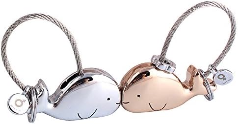 Couple keychain,Car Keychain,Flexible Cable Key Ring Key Chain Valentine's Day Gifts (Whale,Silver and Gold)