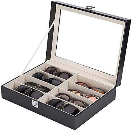 Li Shengxia PU Leather Sunglass Organizer Eyeglass Storage Boxes Jewelry Watch Storage Box (Black 8 lattices)