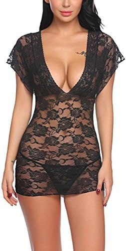Women Lingerie V-Neck Nightwear Lace Babydoll Chemise Sleepwear Outfits S-XXL