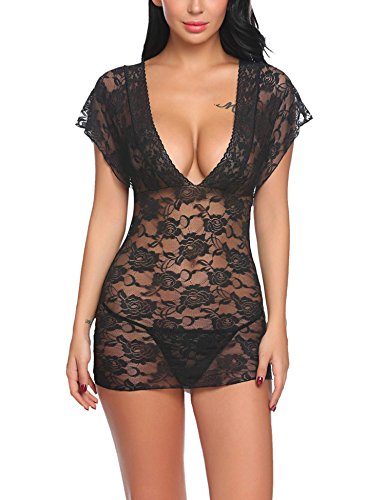 Women Lingerie V-Neck Nightwear Lace Babydoll Chemise Sleepwear Outfits S-XXL