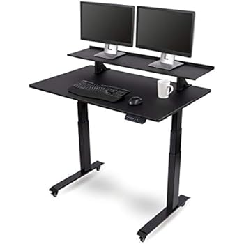 desk standing electric adjustable tier space stand frame shelves split mobile