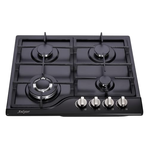 Anlyter 24 Inch Gas Cooktop, Stainless Steel Built-in 4 Burners Stovetop Dual Fuel Gas Stove NG/LPG Convertible Gas Cooktop (Black)