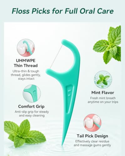 FAMILIFE Floss Picks, 240 Count Mint Dental Floss Cleaner, Tooth Picks Flossers with 4 Travel Handy Cases, Helps to Fight Tooth Decay and Keep Your Teeth Clean, Flossing Sticks for Family