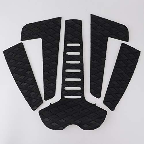 SM SunniMix 5Pcs Adhesive Surfboard Traction Tail Pads Non-Skid Surfing SUP Stomp Mat Deck Tape Grips for Longboard Stand up Paddle Board Skimboard Black