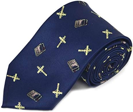 Men's Navy Blue Christian Bibles & Crosses Necktie Tie
