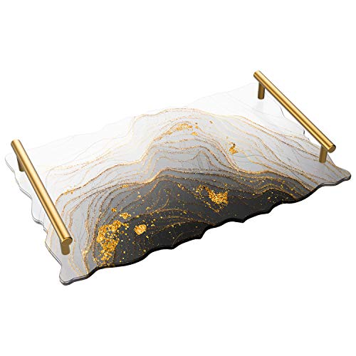 Silicone Resin Tray Molds - Geode Agate Platter Molds with 1pcs Geode Agate Tray Molds & 2pcs Gold Handles, Epoxy Resin Casting Molds for Making Faux Agate Tray, Serving Board (Gold)