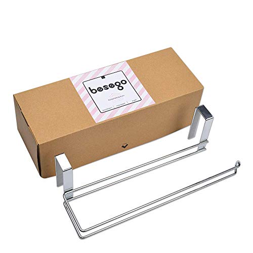 Paper Towel Holder, Besego Large Size Hanging Paper Towel Holder Under Cabinet, Humanized Design Stainless Steel Roll Paper Towel Rack Hanger Over the Door Kitchen With 6 Anti-skid Silicone Strips