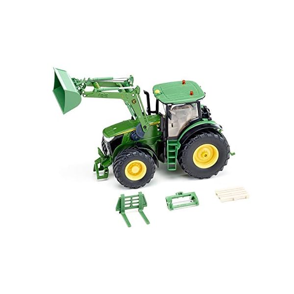 siku 6795, John Deere 7310R Traktor mit Frontlader, Grün, Metall/Kunststoff, 1:32, Ferngesteuert, Inkl. Bluetooth-Fernsteuerung und Zubehör, Steuerung via App möglich, Auf ‎Französisch – Bild 5