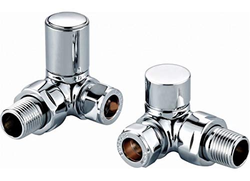 Round Corner Angled Chrome Valve Set - Heated Towel Rail/Radiator Block Valves (Twin Pack) with Round Metal Handles and QUALITY chrome finish
