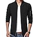LTIFONE Mens Casual Jacket Zip Up Lightweight Bomber Flight Sportswear Jacket Windbreaker Softshell with Ribbing Edge(Black,L)