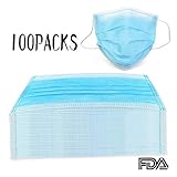 100 Count 3 Ply Disposable Filter Mask Blue Earloop Great for People with The Flu Nose Allergy Dust Mask for Medical Dental Surgical Pet Hair Allergy