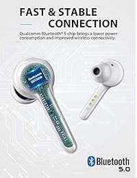 True Wireless Earbuds, MEBUYZ Bluetooth 5.0 Headphones TWS in-Ear Earphones with aptX Sound, CVC Noise-Cancelling Dual Microphones, Charging Case, Touch Control, 28-H Playtime and Secure Fit (White)