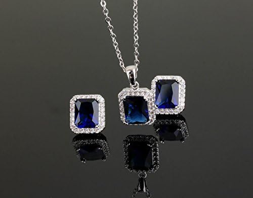 Crystalline Azuria Women 18ct White Gold Plated Blue Simulated Sapphire Zirconia Crystals Set Pendant Necklace 17.7 inches Stud Earrings - Image 4