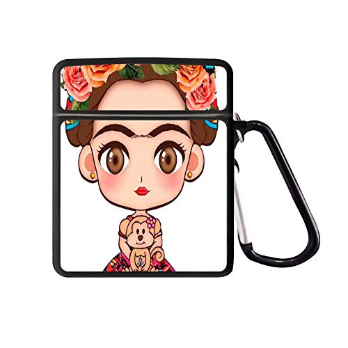 AirPods Case Protective, Kahlo Frida Animated Image Luxury Fashion Cute Cover 360°Protective Airpods Accessories Kits Shockproof Wireless Headphone Case with Keychain
