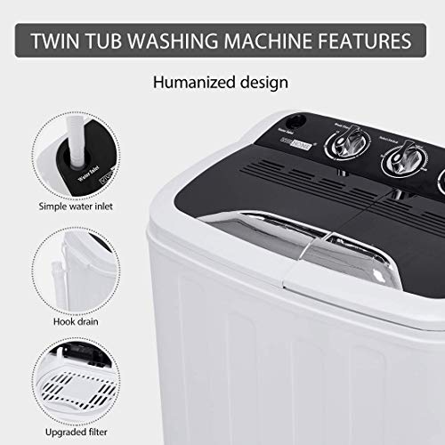 VIVOHOME Electric Portable 2 in 1 Twin Tub Mini Laundry Washer and Spin