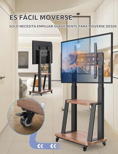 TETVIK Soporte de Piso para TV Móvil con Ruedas de 32 a 75 Pulgadas,Base para TV VESA 200x200-600x400mm,Carrito de TV para Pantalla Altura Ajustable,Soporta hasta 60 KG,Resistente y Fácil de Armar