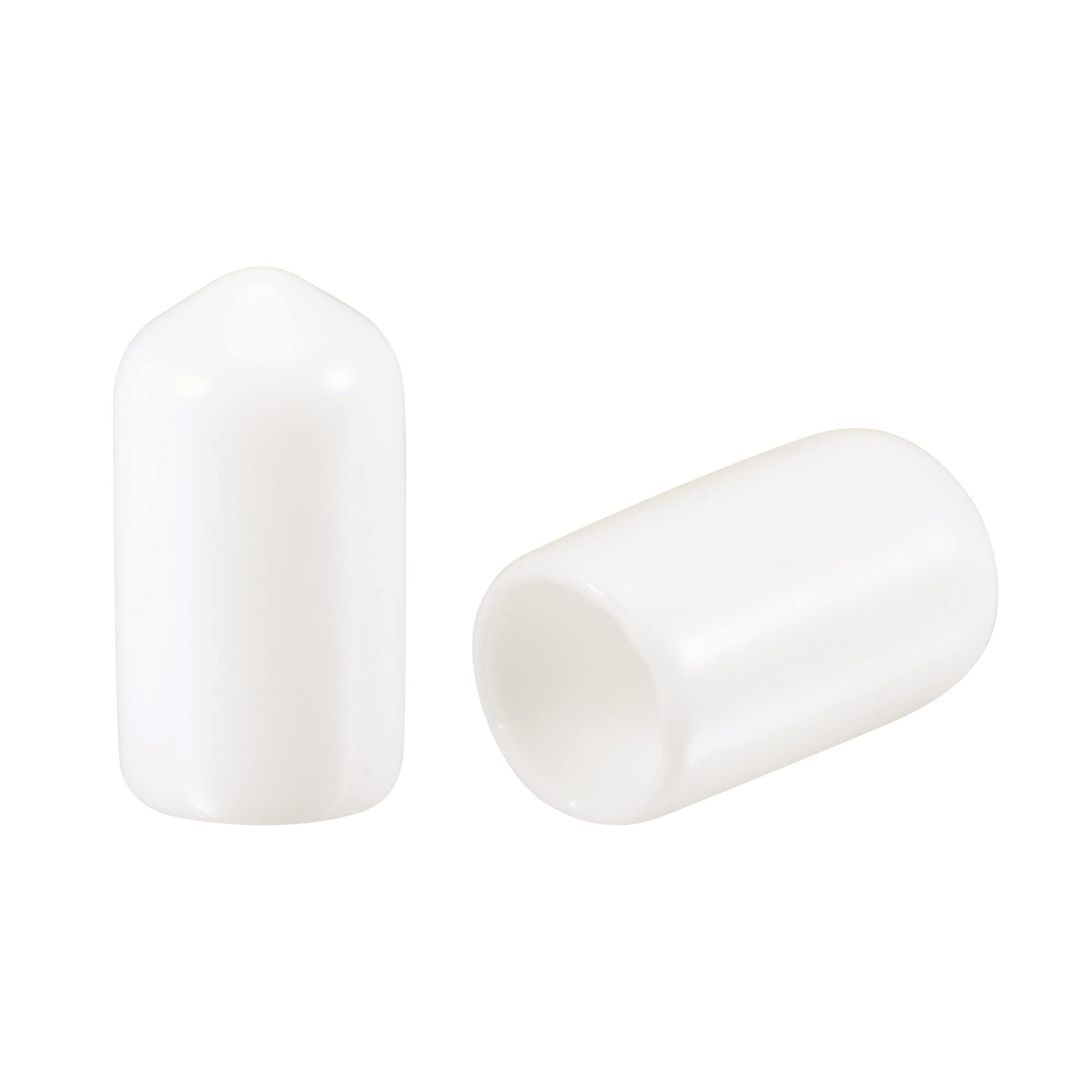TOP-VIGOR 100Pcs Rubber End Caps, 8mm ID Round Flexible Screw End Caps Thread Protectors, White Vinyl Bolt Covers Rubber Covers for Screws, Tubes, Cables, Wires, Cyling, etc