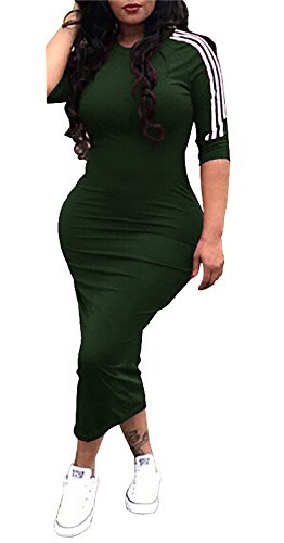 Molisry Women Striped Half Sleeve Bodycon Dress Casual Solid Slim Fit Midi Dress